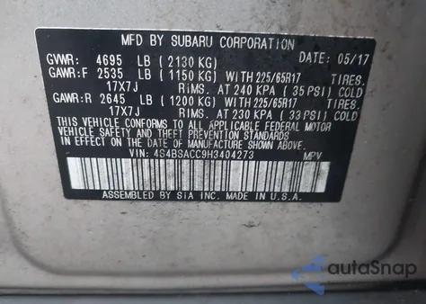 2017 Subaru Outback 2.5I Premium from USA, damaged, VIN 4S4BSACC9H3404273